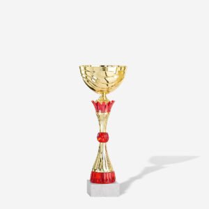 Copa vaso oro motivos rojos 32 cms.