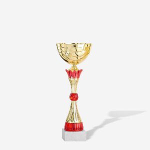 Copa vaso oro motivos rojos 34 cms.