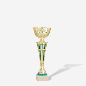 Copa vaso oro motivos verdes 31 cms.