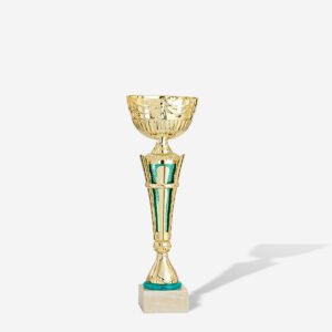 Copa vaso oro motivos verdes 35 cms.