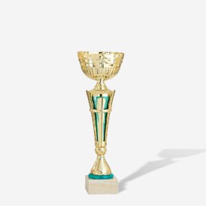 Copa vaso oro motivos verdes 39 cms.