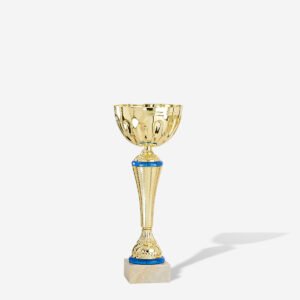 Copa vaso oro motivos azules 29 cms.