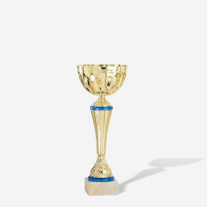 Copa vaso oro motivos azules 32 cms.