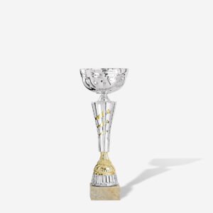 Copa vaso plata motivos oro 30 cms.