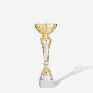 Copa vaso oro motivos plata 33 cms.