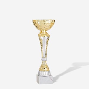 Copa vaso oro motivos plata 37 cms.